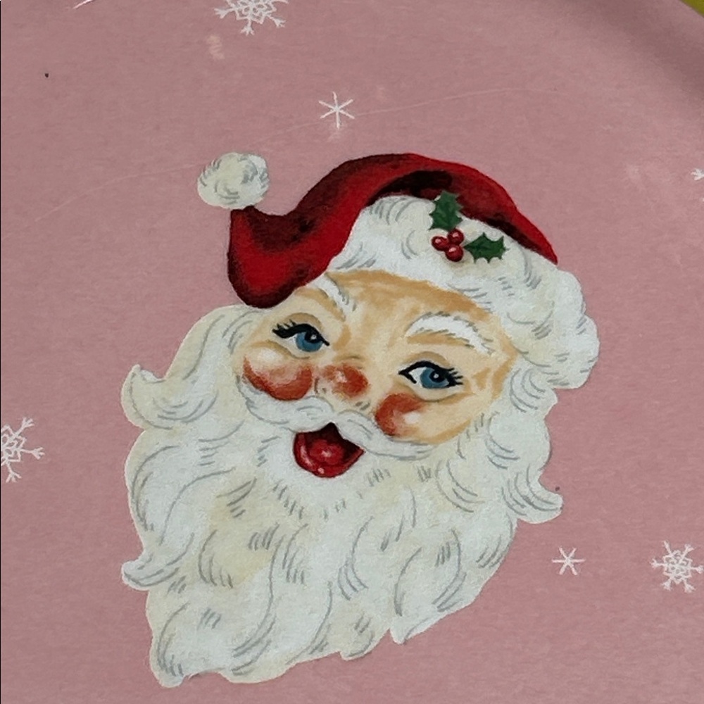 NEW! Vintage Inspired Pink Santa Serving Cookie Plate & Candy Cane Scallop Trim - Picture 5 of 6